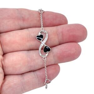 Adjustable Cubic Zirconia Infinity Heart Anklet | Vintage Sterling Silver 925